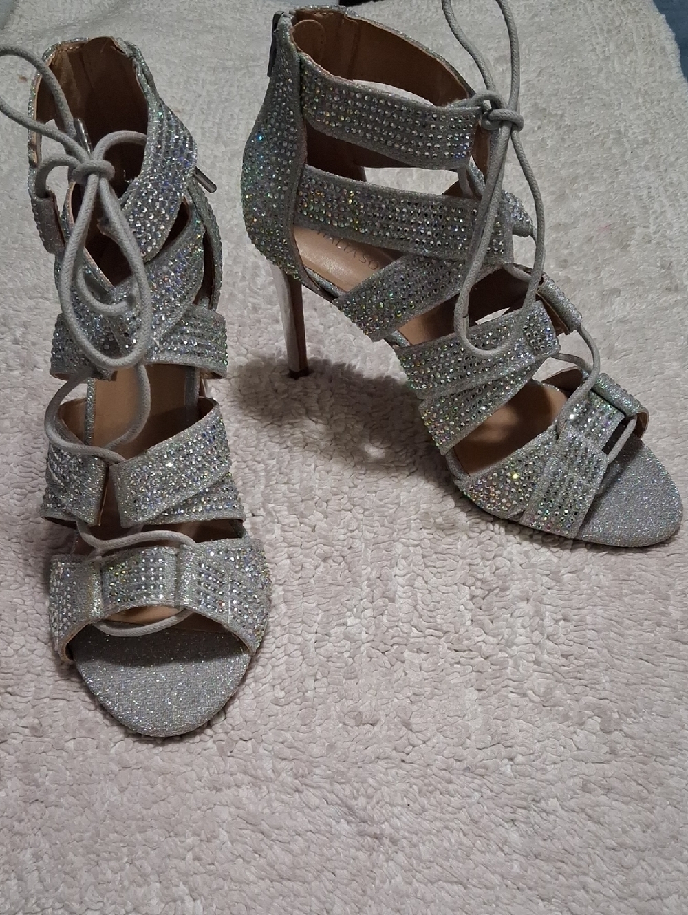 Thalia Sodi Silver Glitter Strappy Lace-Up High Heels